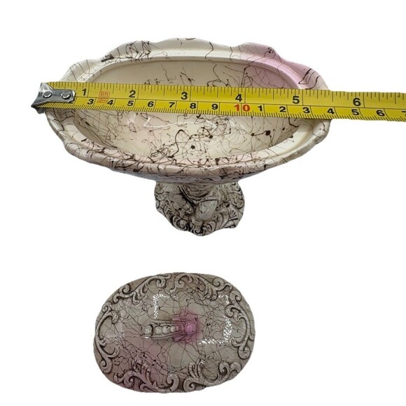 Vtg Possible Dreams Cherub Compote Candy Dish W/ Lid Crackle Glaze Pink Accents - Picture 13 of 14